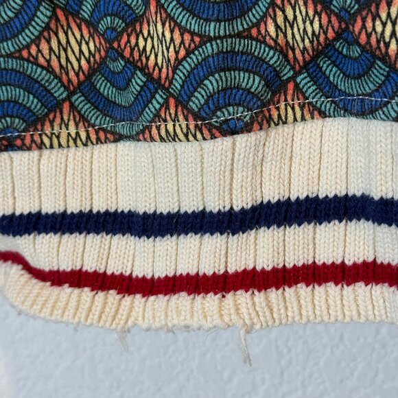 Zara Sweater Blue Red Geometric Print Striped Cuffs Cotton XL - Picture 7 of 10